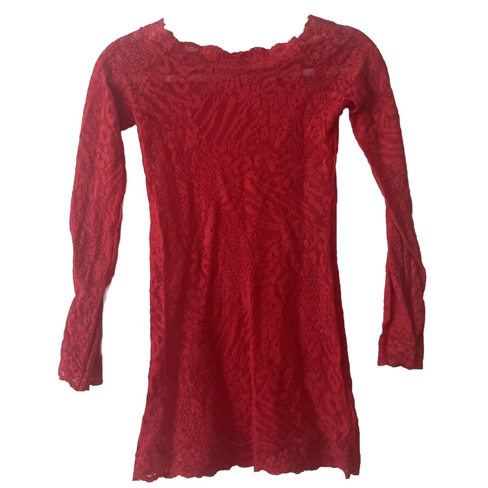 Victoria's Secret Women's Small Red Lace Animal Print Pullover Sheer Dress - Picture 2 of 5